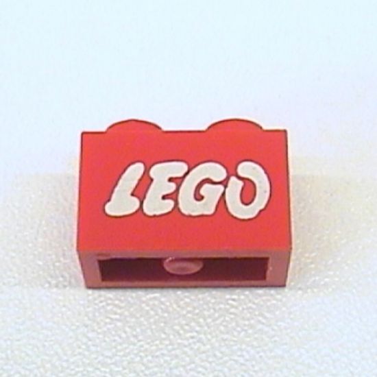 Brick 1 x 2 with Lego Logo Open O Style White without Black Outline Pattern (Samsonite)