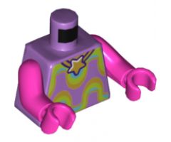 Torso Gold Star Necklace, Lime, Medium Azure and Gold Wavy Stripes Pattern / Dark Pink Arms / Dark Pink Hands