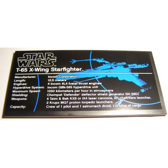 Tile 8 x 16 with Bottom Tubes with SW T-65 X-Wing Starfighter Pattern (Sticker) - Set 10240