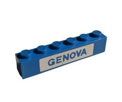Brick 1 x 6 without Bottom Tubes with Cross Side Supports with Blue in White 'GENOVA' Pattern