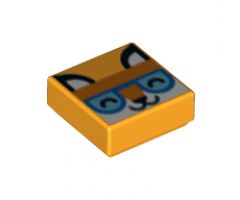 Tile 1 x 1 with Orange Fox Head, Closed Eyes and Blue and Medium Azure Glasses Pattern