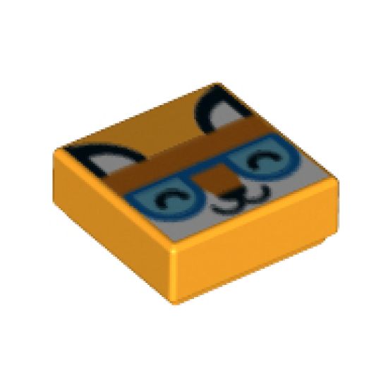 Tile 1 x 1 with Orange Fox Head, Closed Eyes and Blue and Medium Azure Glasses Pattern