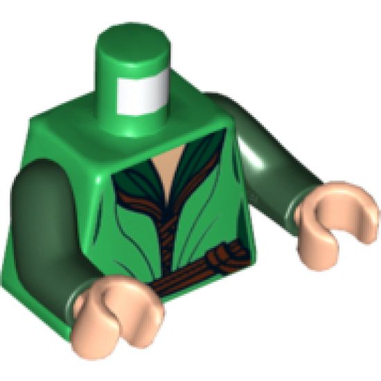 Torso LotR Elven Robe over Dark Green Female Shirt, Gold Buckle Pattern / Dark Green Arms / Light Nougat Hands