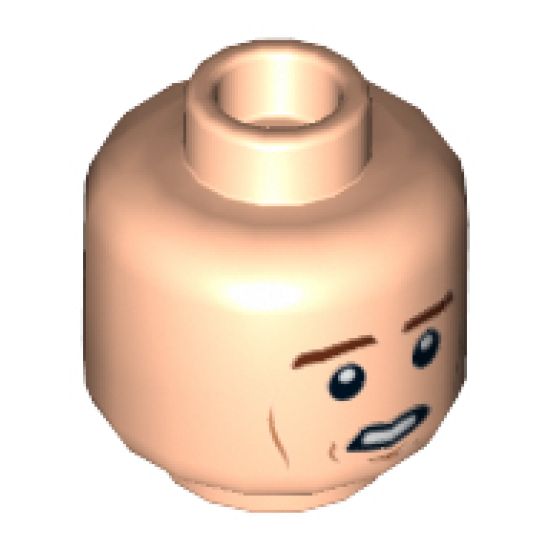 Minifigure, Head Dual Sided Brown Eyebrows, Cheek Lines, Chin Dimple, Open Mouth / Closed Eyes Carbonite Pattern (SW Han Solo) - Hollow Stud