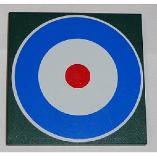 Tile 6 x 6 with Bottom Tubes with Blue Circle and Red Dot (British Roundel) Pattern (Sticker) - Set 10226