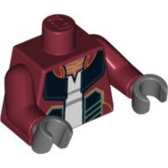 Torso SW Open Jacket with Black, Orange and Sand Green Lines and Pony Tails on Back Pattern (Hondo Ohnaka) / Dark Red Arms / Dark Bluish Gray Hands