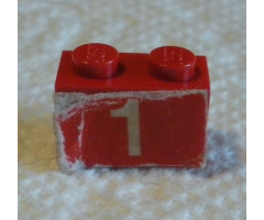 Brick 1 x 2 with Number 1 on Red Background Pattern (Sticker) - Set 590