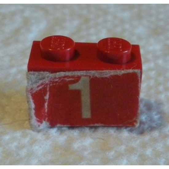 Brick 1 x 2 with Number 1 on Red Background Pattern (Sticker) - Set 590