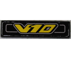 Tile 1 x 4 with Yellow 'V10' Pattern (Sticker) - Set 8458