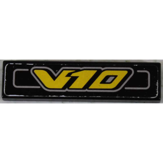 Tile 1 x 4 with Yellow 'V10' Pattern (Sticker) - Set 8458