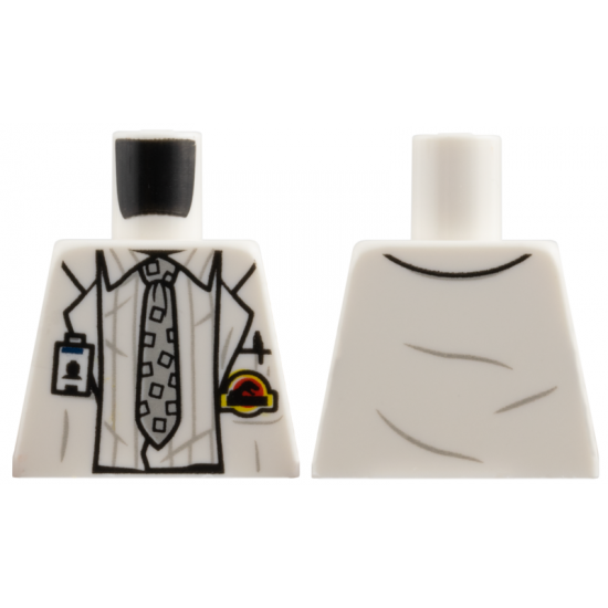 Torso Lab Coat with Striped Shirt, Tie, ID Badge, and Jurassic Park Logo Pattern