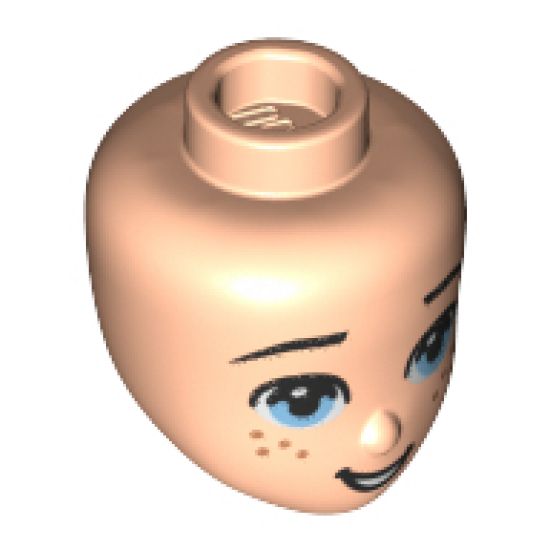 Mini Doll, Head Friends with Bright Light Blue Eyes, Smiling and Freckles Pattern