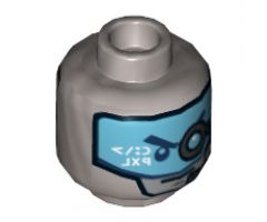 Minifigure, Head Dual Sided Alien Robot with Silver Face with Medium Azure Eyes / Medium Azure Visor with Headset and Eyepiece Pattern - Hollow Stud