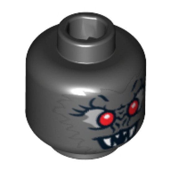 Minifigure, Head Alien with Fangs, Red Eyes and Dark Bluish Gray Fur Pattern - Blocked Open Stud