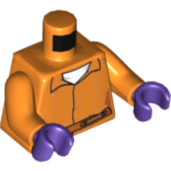 Torso Batman Prisoner Female Jumpsuit with Belt, White Undershirt and 'ARKHAM' on Back Pattern / Orange Arms / Dark Purple Hands