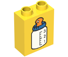 Duplo, Brick 1 x 2 x 2 with Baby Bottle Blue Top Pattern