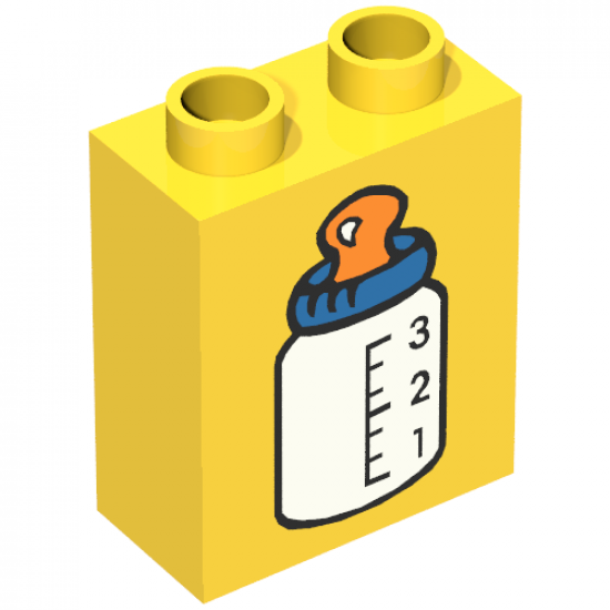 Duplo, Brick 1 x 2 x 2 with Baby Bottle Blue Top Pattern
