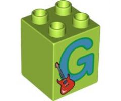 Duplo, Brick 2 x 2 x 2 with Letter G and Guitar Pattern