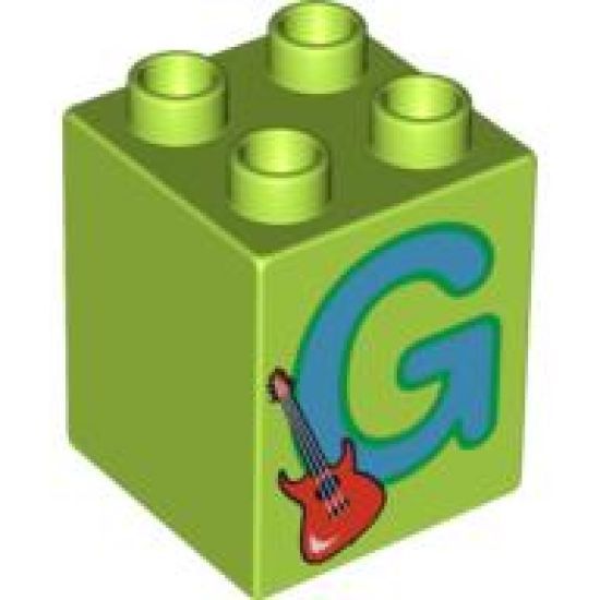 Duplo, Brick 2 x 2 x 2 with Letter G and Guitar Pattern