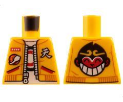 Torso Jacket with Zipper, White T-Shirt with Black and Red Circles and Monkey King on Back Pattern