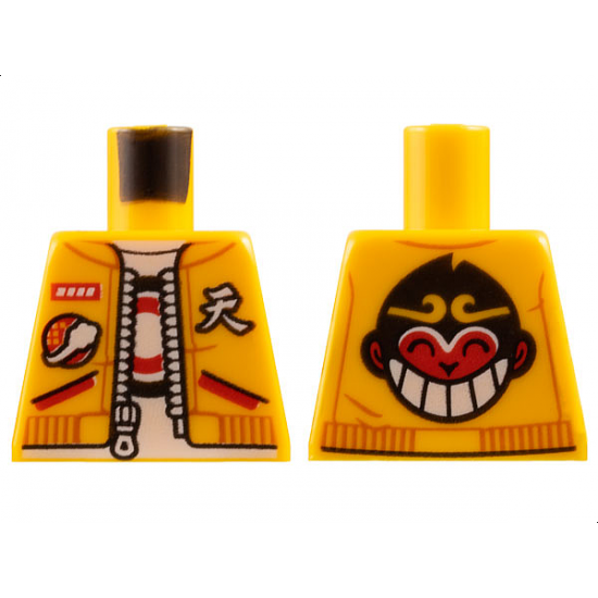 Torso Jacket with Zipper, White T-Shirt with Black and Red Circles and Monkey King on Back Pattern