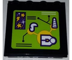Panel 1 x 4 x 3 with Side Supports - Hollow Studs with Lime Screen Pattern (Sticker) - Set 41454