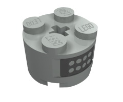 Brick, Round 2 x 2 with Axle Hole with Buttons on Black Panel on Both Sides Pattern