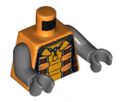 Torso Spacesuit with Brown and Orange Straps and Green Light on Reverse Pattern / Dark Bluish Gray Arms / Dark Bluish Gray Hands