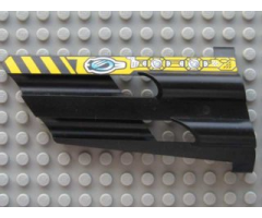 Technic, Panel Fairing # 4 Large Long, Large Holes, Side B with Black and Yellow Danger Stripes, 'CM' and Machinery Pattern (Sticker) - Set 8450