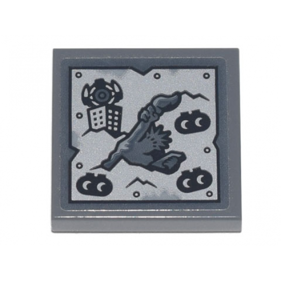 Tile 2 x 2 with Metal Plate with Rivets, Statue of Liberty, Building, and DUPLO Aliens Pattern (Sticker) - Set 70840