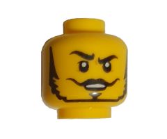Minifigure, Head Dual Sided Black Eyebrows, Thin Moustache and Beard, Raised Right Eyebrow / Eyes Closed Pattern - Hollow Stud