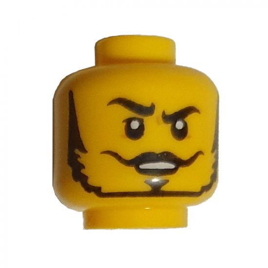 Minifigure, Head Dual Sided Black Eyebrows, Thin Moustache and Beard, Raised Right Eyebrow / Eyes Closed Pattern - Hollow Stud