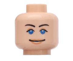 Minifigure, Head Dual Sided Blue Eyes with Brown Eyebrows, Scared / Smile Pattern (Marion Ravenwood) - Blocked Open Stud