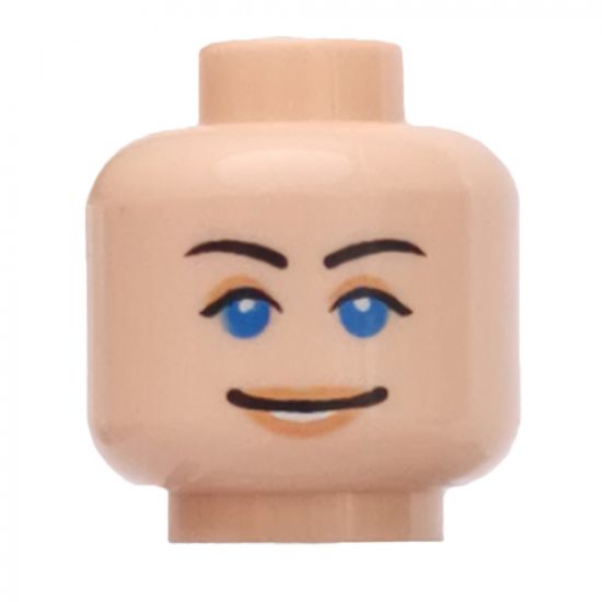 Minifigure, Head Dual Sided Blue Eyes with Brown Eyebrows, Scared / Smile Pattern (Marion Ravenwood) - Blocked Open Stud