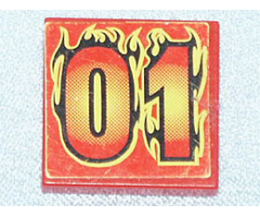 Tile 2 x 2 with '01' in Black and Yellow Flames Pattern (Sticker) - Set 8667