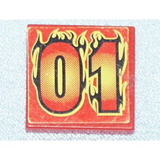 Tile 2 x 2 with '01' in Black and Yellow Flames Pattern (Sticker) - Set 8667