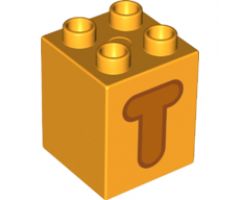 Duplo, Brick 2 x 2 x 2 with Letter T Orange Pattern