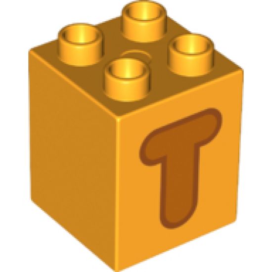 Duplo, Brick 2 x 2 x 2 with Letter T Orange Pattern
