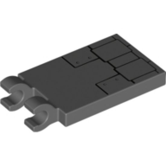 Tile, Modified 2 x 3 with 2 Clips with Metal Plates with Black Border and 4 Rivets Pattern