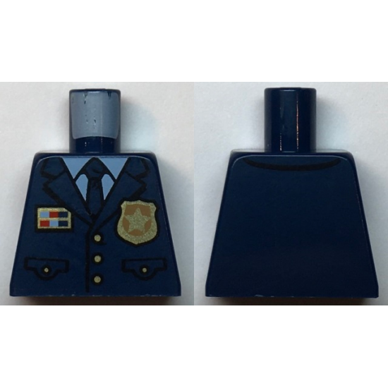 Torso Police Suit with Tie and Pockets, Gold Star Badge and Buttons, Light Blue Undershirt Pattern
