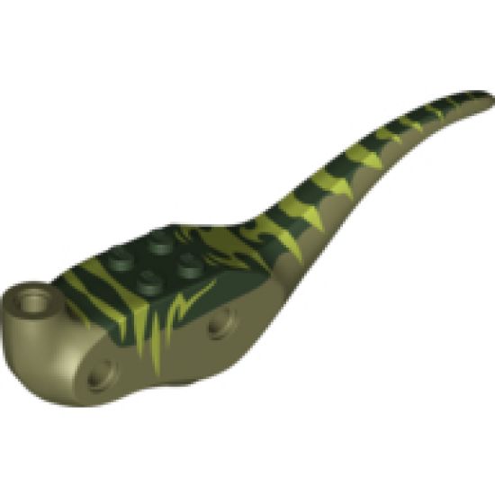 Animal, Body Part Dinosaur Middle Raptor with Dark Green Top with Lime Stripes Pattern