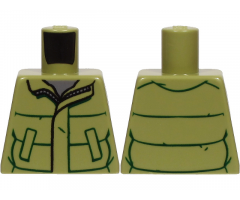 Torso Winter Jacket with Dark Green Lines, Pockets and Zipper over Dark Bluish Gray Shirt Pattern
