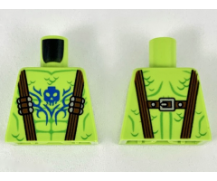 Torso Dark Brown Suspenders with Silver Bullets, Green Muscle and Scale Lines, Blue Skull and Filigree Tattoo Pattern