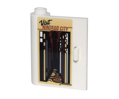 Door 1 x 3 x 3 Left - Open Between Top and Bottom Hinge with Poster 'Visit NINJAGO CITY', Streetscape and Minifigure Pattern (Sticker) - Set 70840