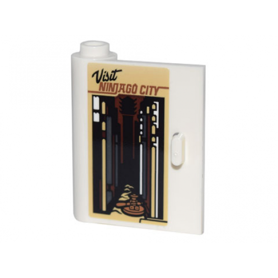 Door 1 x 3 x 3 Left - Open Between Top and Bottom Hinge with Poster 'Visit NINJAGO CITY', Streetscape and Minifigure Pattern (Sticker) - Set 70840