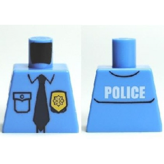 Torso Police Shirt with Gold Badge, Dark Blue Tie and 'POLICE' Pattern on Back