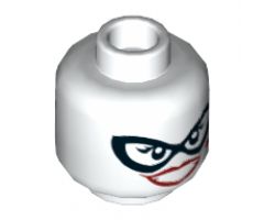 Minifigure, Head Dual Sided Female Black Eye Mask, Dark Red Lips, Diamond on Cheek, Wide Smile / Blue Eye Shadow, Frown Pattern - Hollow Stud