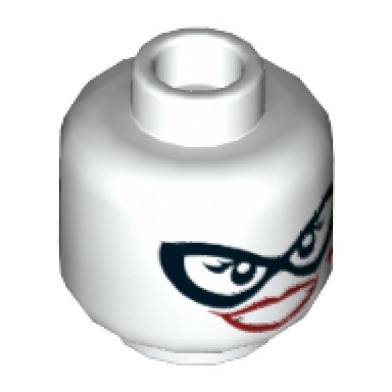 Minifigure, Head Dual Sided Female Black Eye Mask, Dark Red Lips, Diamond on Cheek, Wide Smile / Blue Eye Shadow, Frown Pattern - Hollow Stud