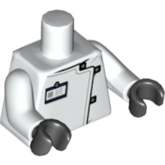 Torso Lab Coat with Black and Silver Clasps, ID Badge Pattern / White Arms / Black Hands