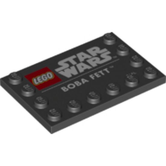 Tile, Modified 4 x 6 with Studs on Edges with Star Wars Logo and 'BOBA FETT' Pattern
